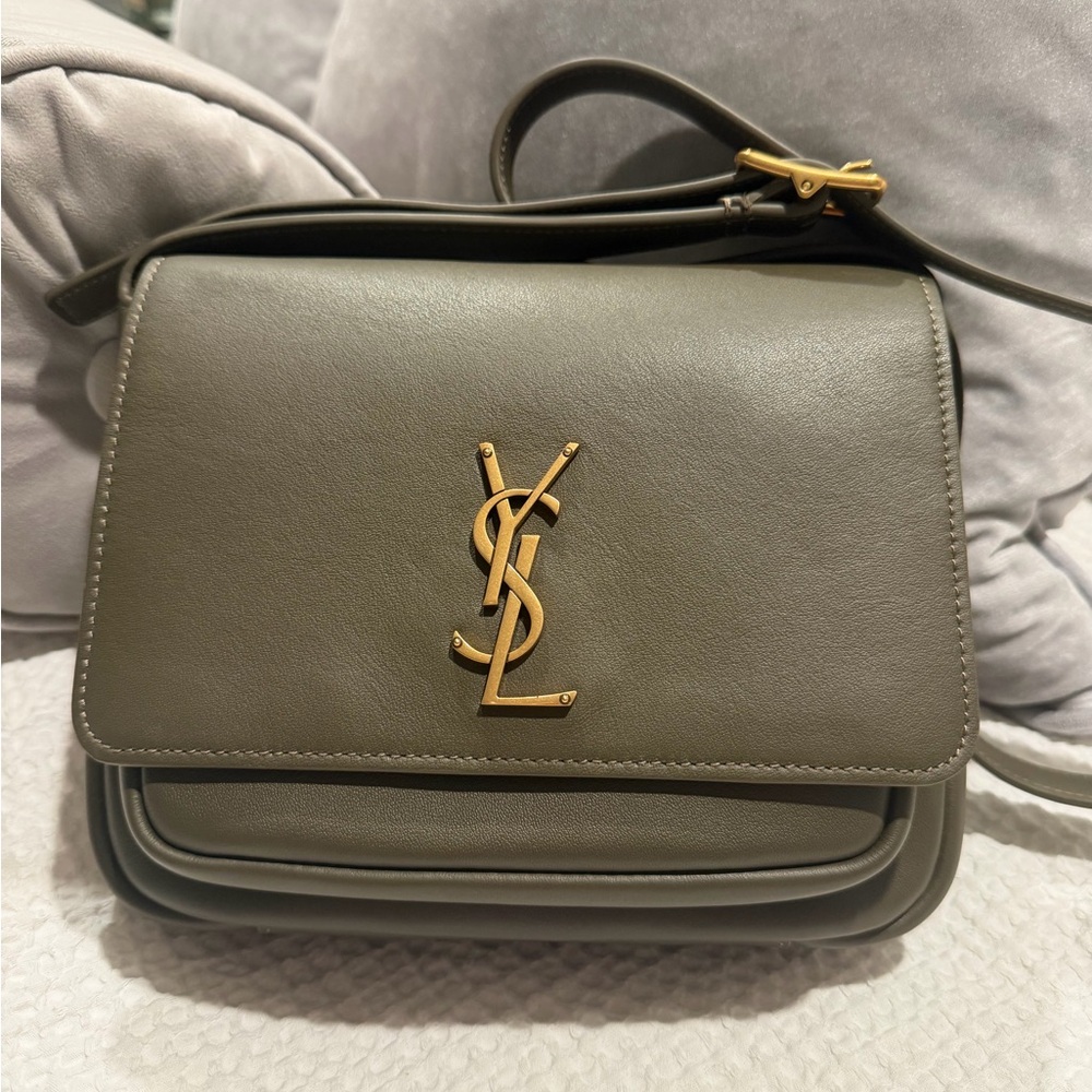 Yves Saint Laurent Khaki Leather Crossbody Bag